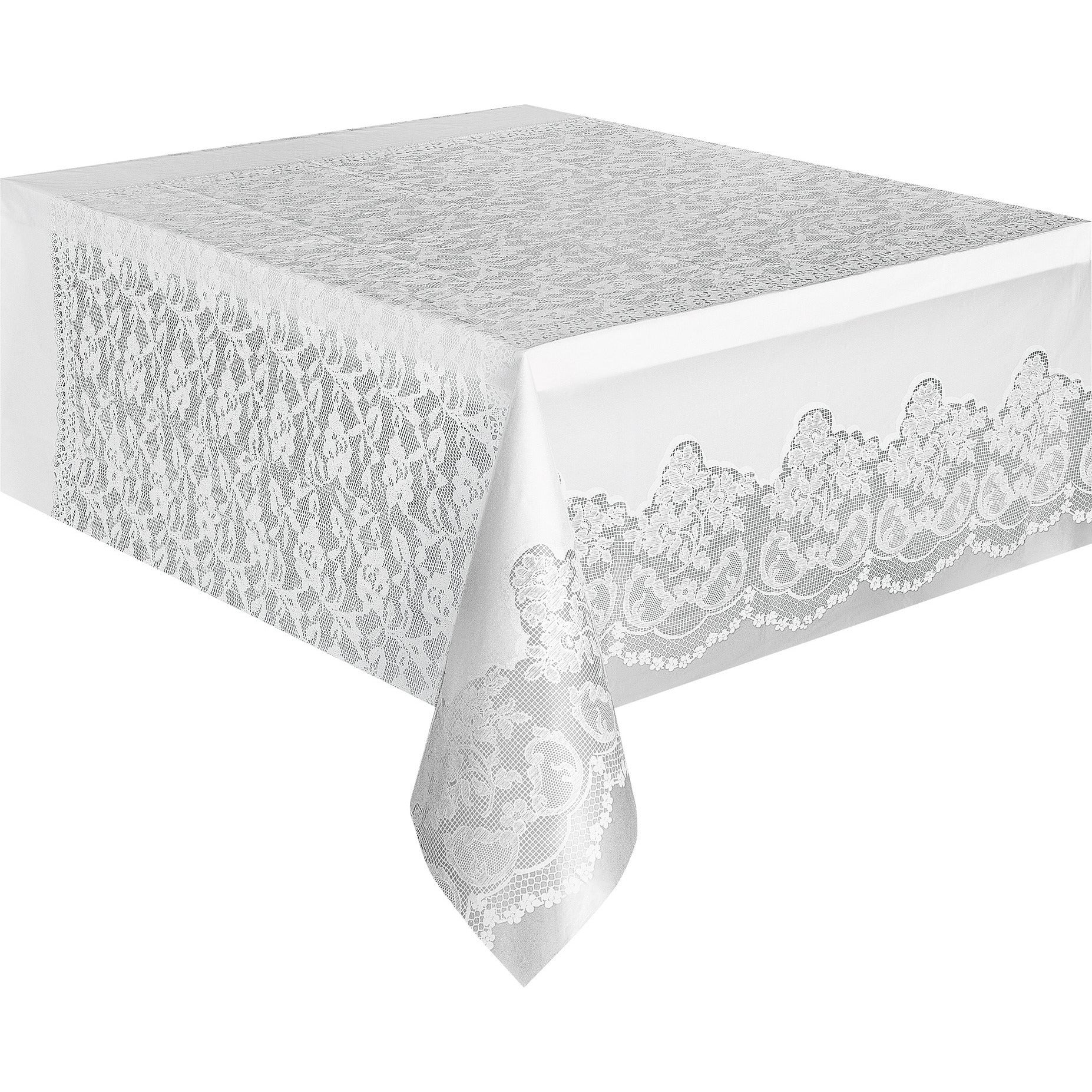 Plastic Tablecover - White Lace - Dollars and Sense