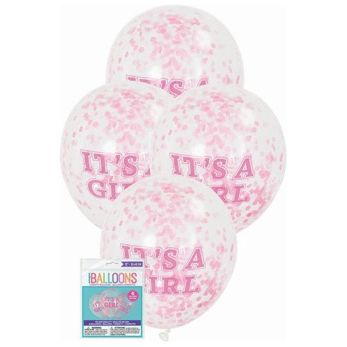 Clear It's a Girl Latex Balloons Prefilled - Pink Confetti - Dollars and Sense