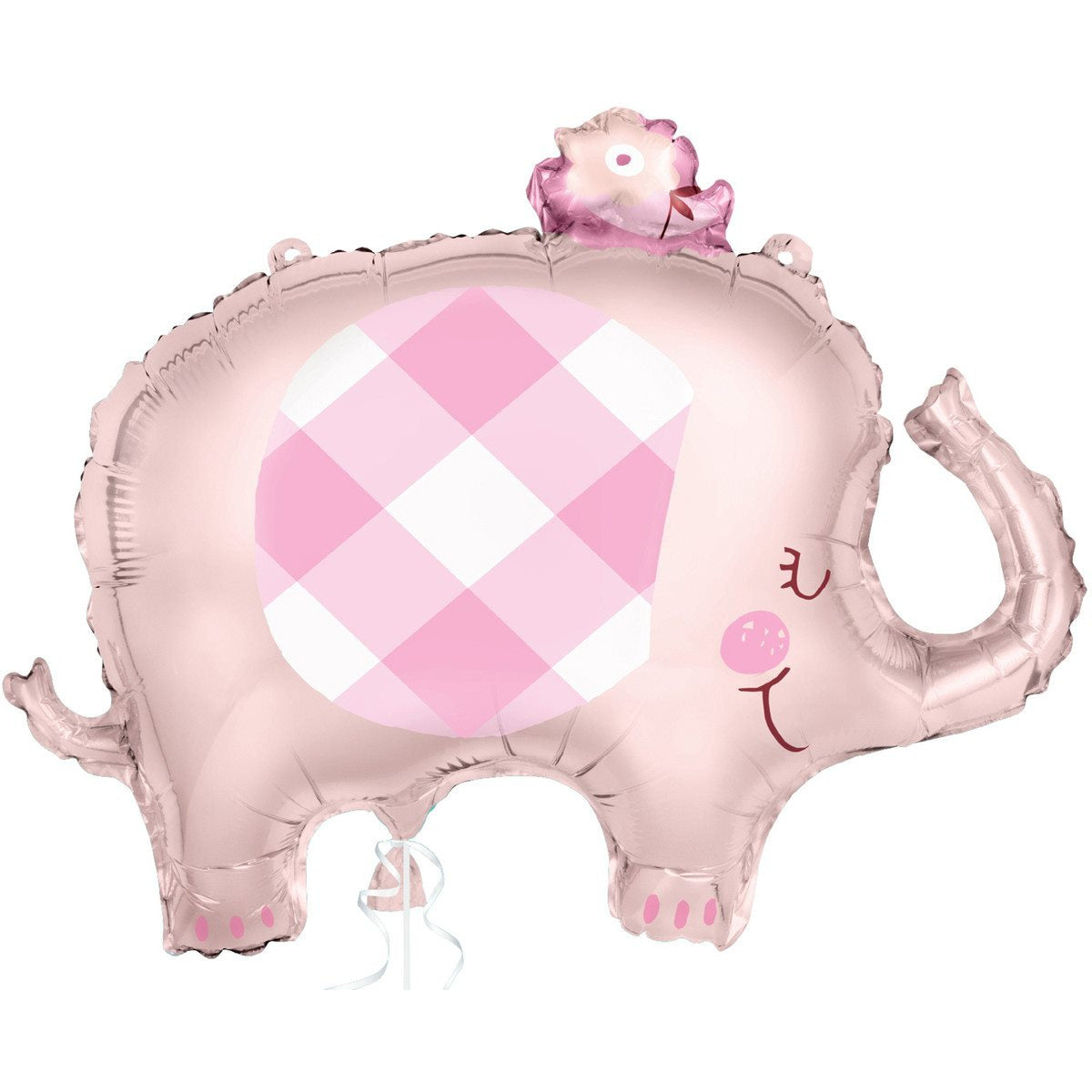 Pink Gingham Elephant Foil Balloon - Dollars and Sense