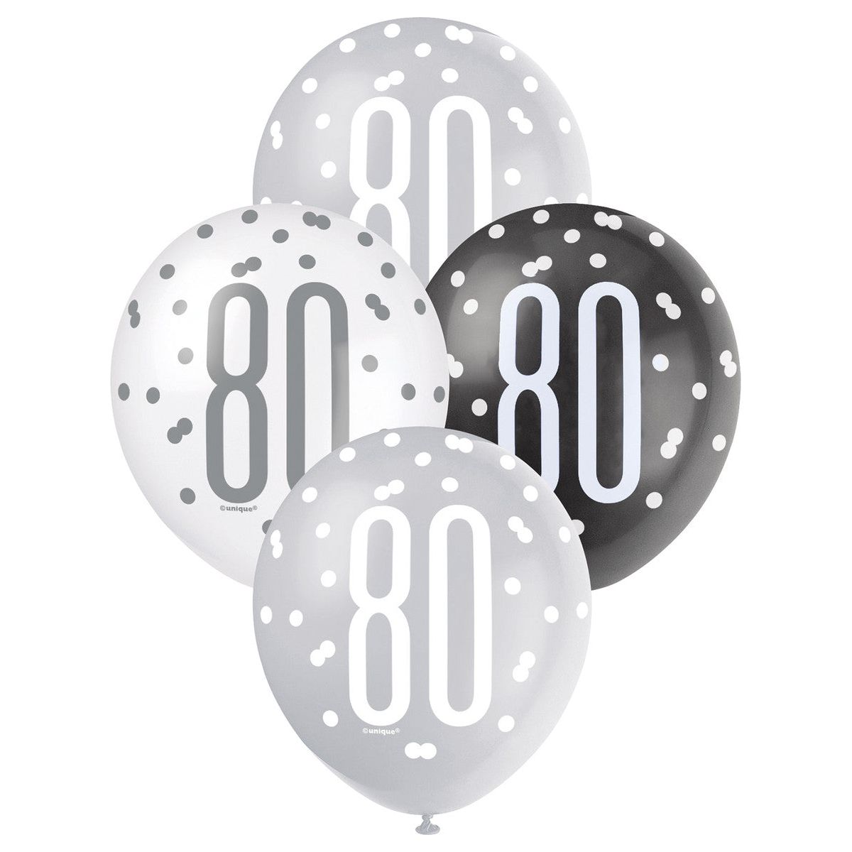 Black, Silver & White 80th Birthday - Latex Balloons - Dollars and Sense