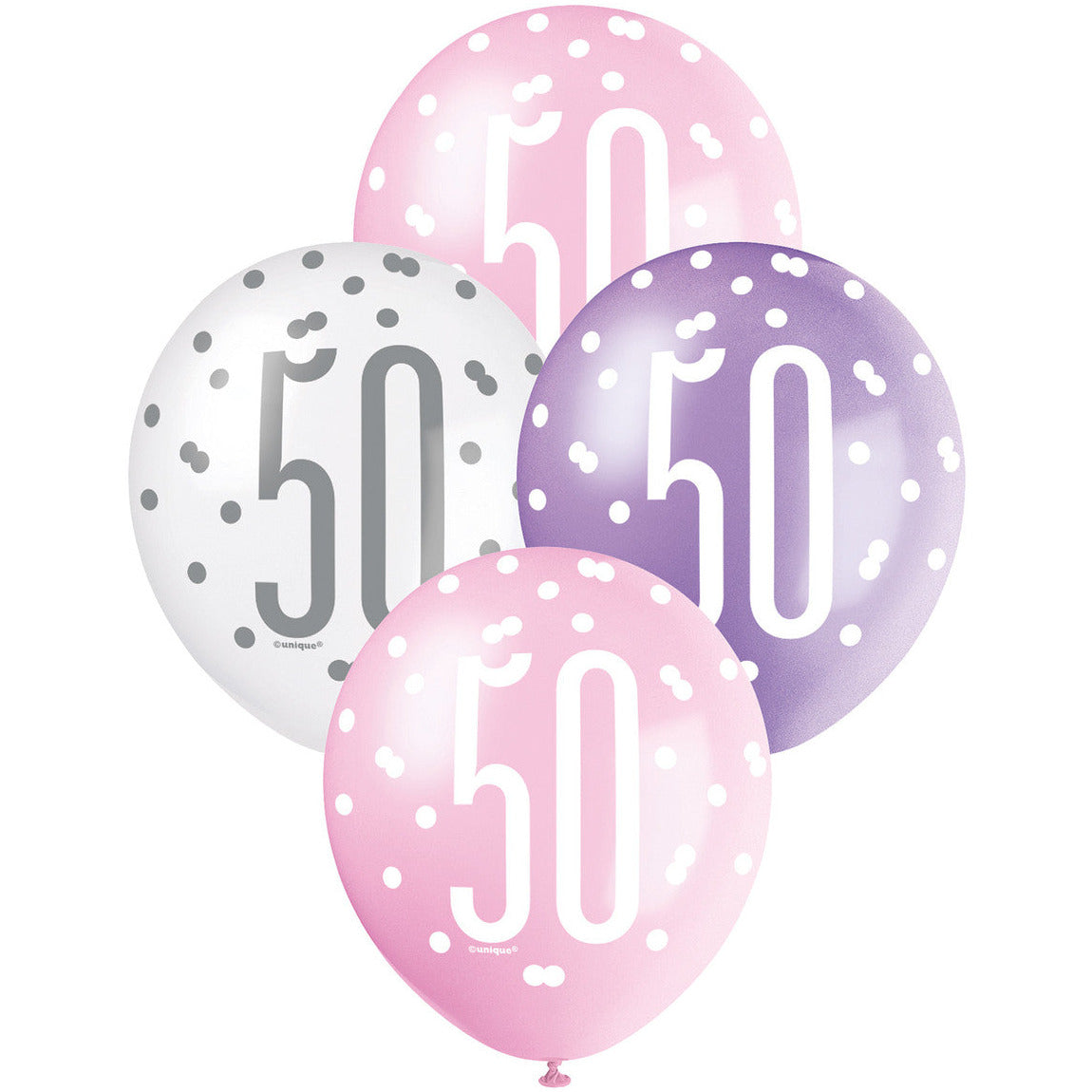 Pink, Purple & White 50th Birthday Latex Balloons - Dollars and Sense