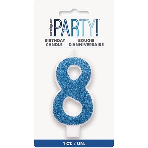 Birthday Candle Number 8 - Glitter Blue - Dollars and Sense