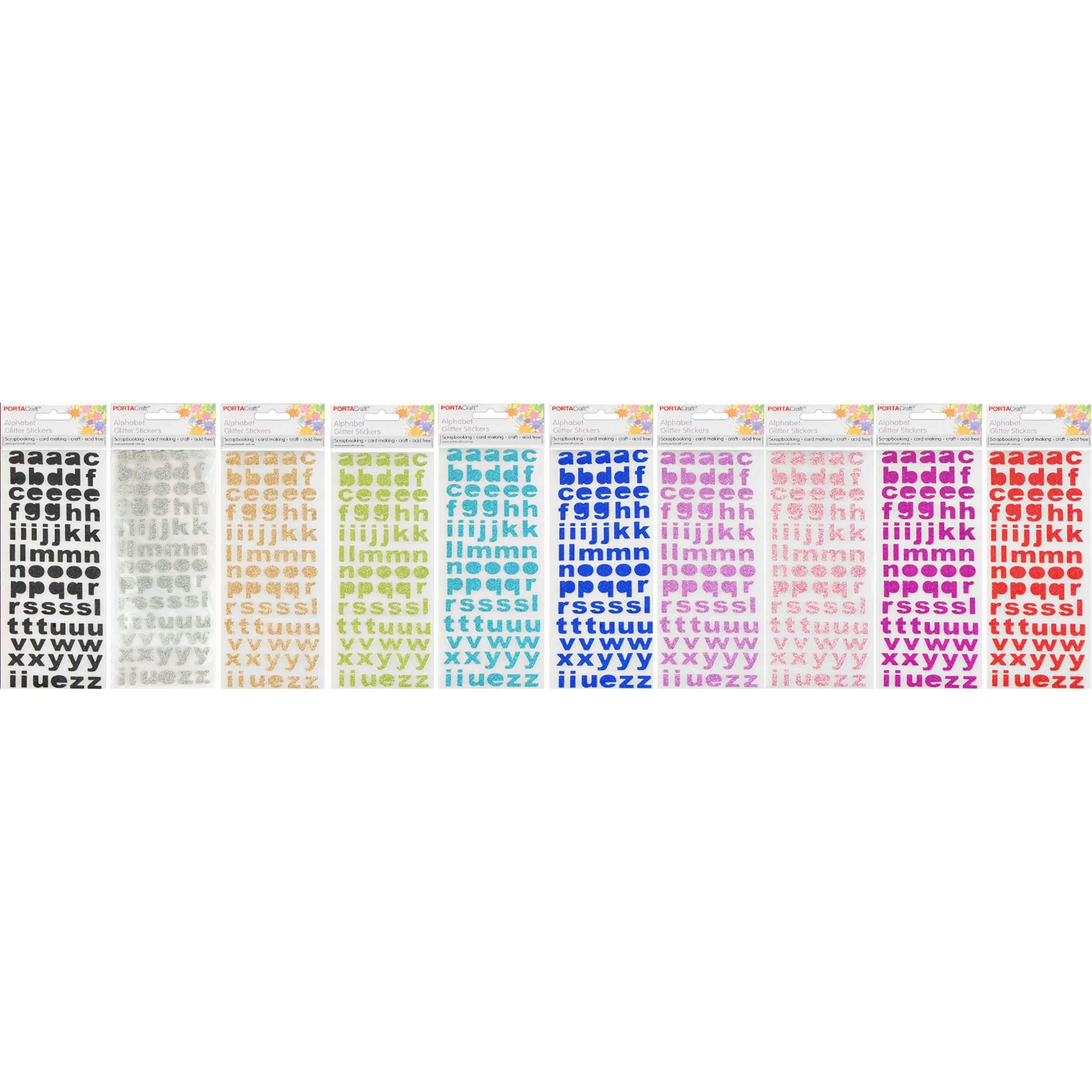Alphabet Glitter Stickers Arial 10 Assorted SKU 074275 - Dollars and Sense