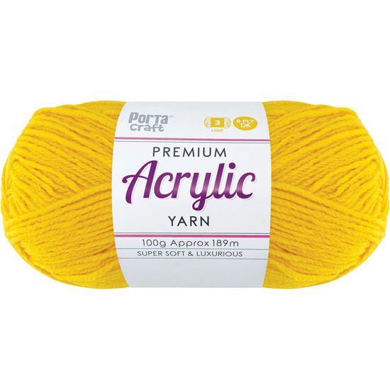 Acryl Yarn 100g 189m 8ply Solid 19 Canary Yellow