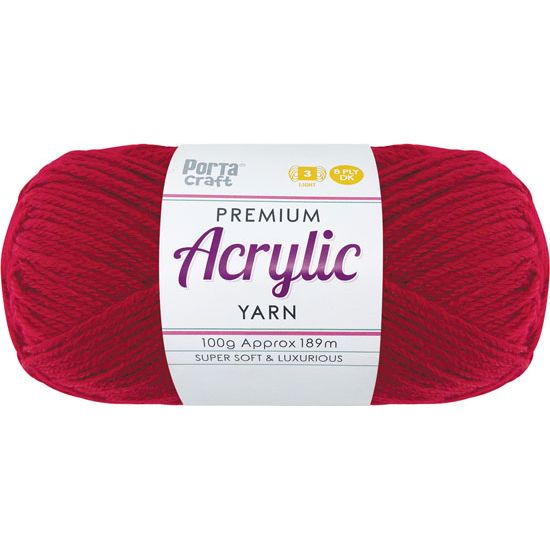 Acryl Yarn 100g 189m 8 Ply Solid 27 Ruby SKU 094655 - Dollars and Sense