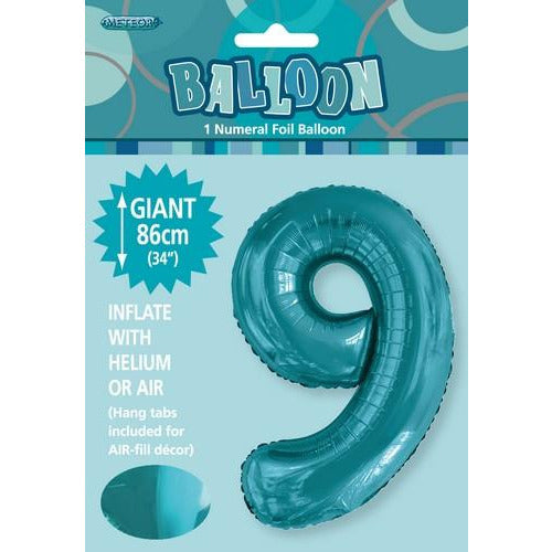 Number 9 Foil Balloon - Caribbean Teal - Dollars and Sense