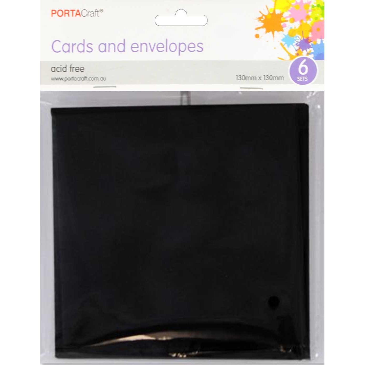 Cards & Envelopes SQ 13cm 230gsm 6pk 01 Black SKU 116289 - Dollars and Sense