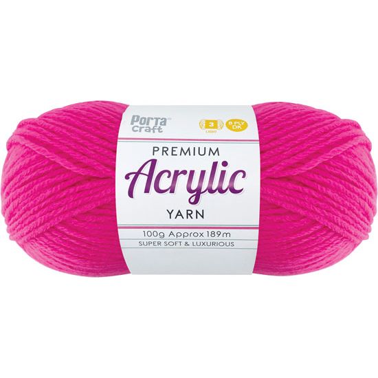 Acryl Yarn 100g 189m 8ply Solid 32 Hi Viz Pink