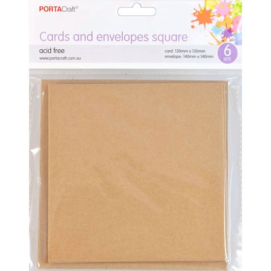 Cards & Envelopes SQ 13cm 230gsm 6pk 05 Kraft