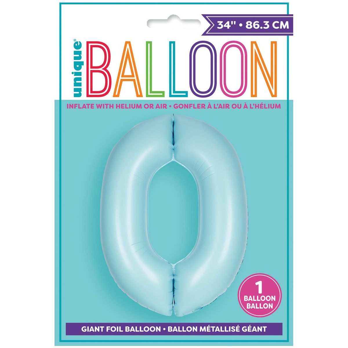 Number 0 Foil Balloon Matte - Powder Blue - Dollars and Sense