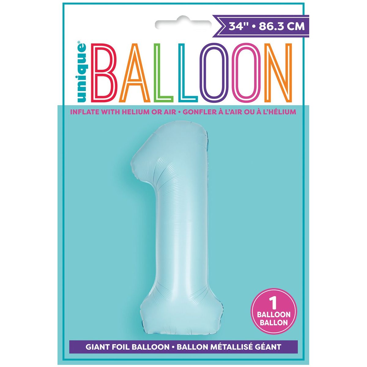 Number 1 Foil Balloon Matte - Powder Blue - Dollars and Sense