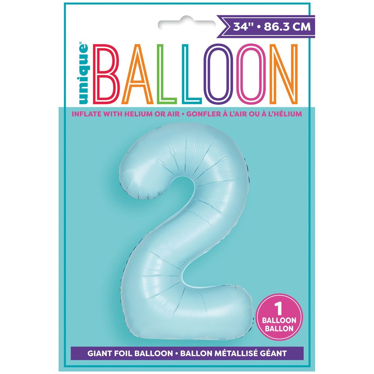 Number 2 Foil Balloon Matte - Powder Blue - Dollars and Sense