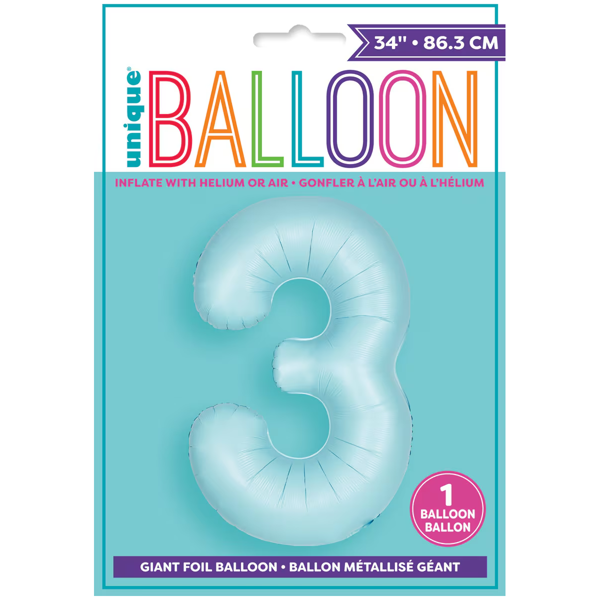 Number 3 Foil Balloon Matte - Powder Blue - Dollars and Sense