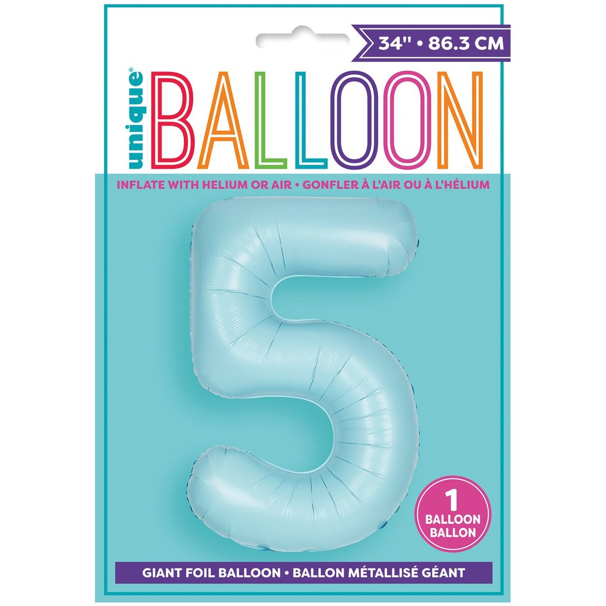 Number 5 Foil Balloon Matte - Powder Blue - Dollars and Sense