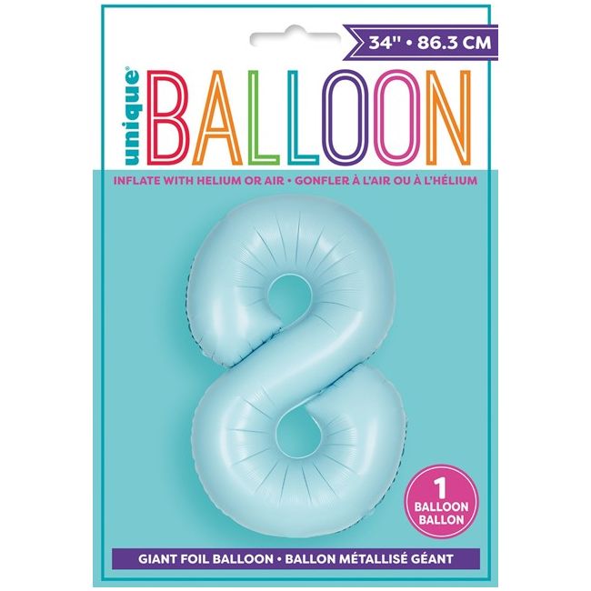 Number 8 Foil Balloon Matte - Powder Blue - Dollars and Sense