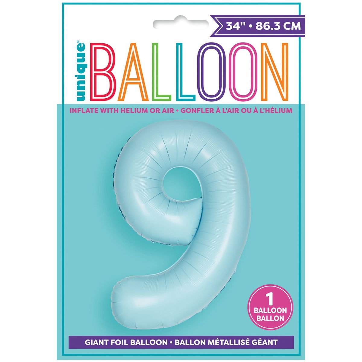 Number 9 Foil Balloon Matte - Powder Blue - Dollars and Sense