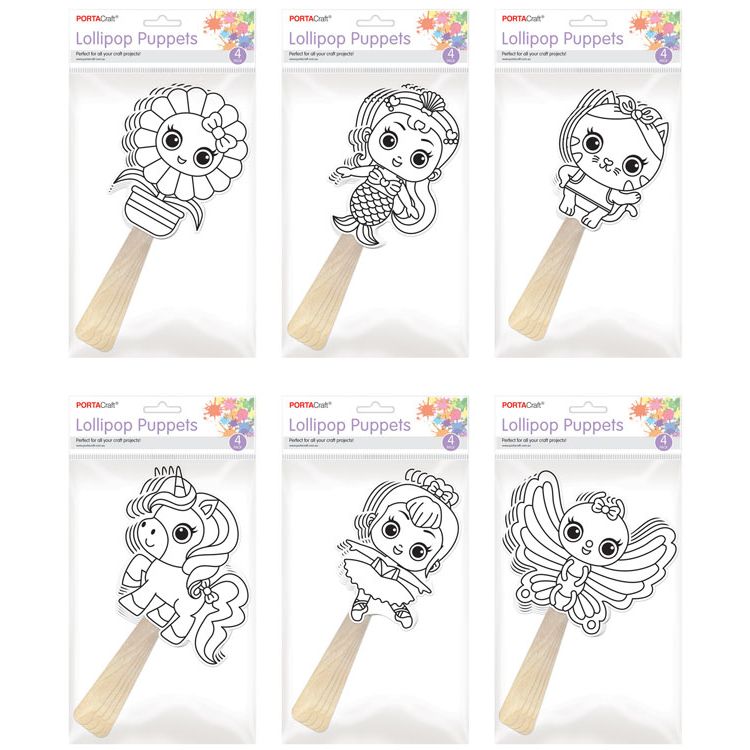 Cardstock Lollipop Puppets 6 Asst Girls A - Dollars and Sense