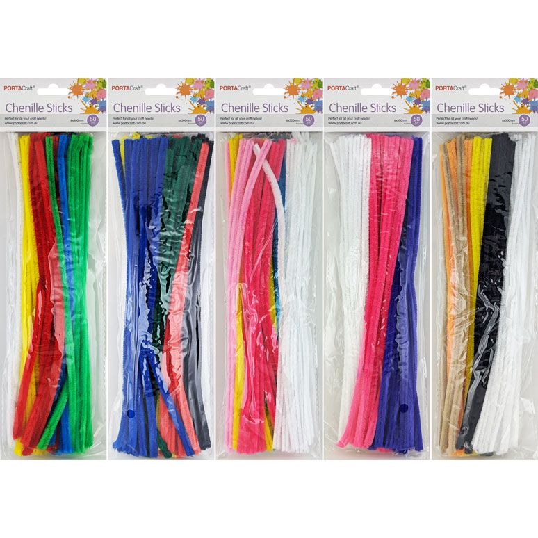 Chenille Stems 6mm 50pc 5 Asst