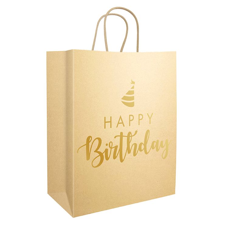 Gift Bag Kraft 290x400x150mm XL 1pk Foil Birthday