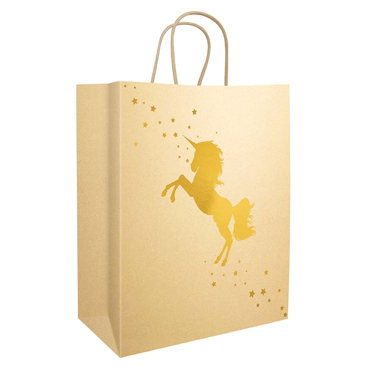 Gift Bag Kraft 240x290x120mm LG 1pk Foil Unicorn