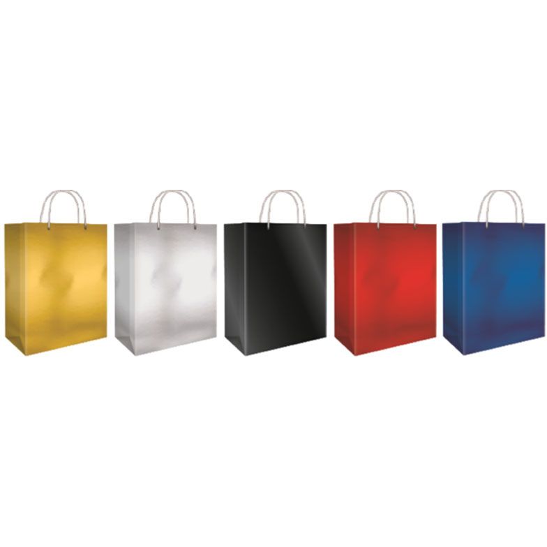 Gift Bags Solid Foil 324x455mm XL wTag 5 Asst