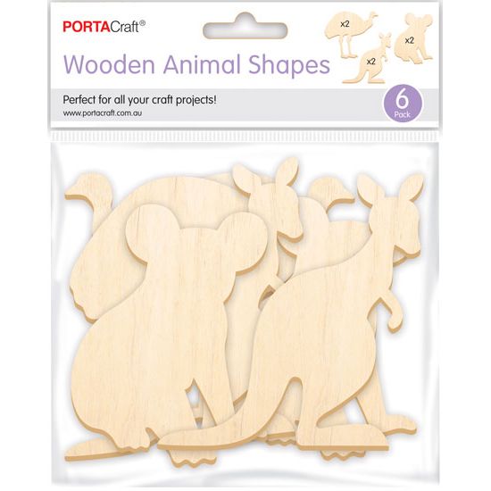 Aussie Wooden Shapes 6pk Animals SKU 179215 - Dollars and Sense