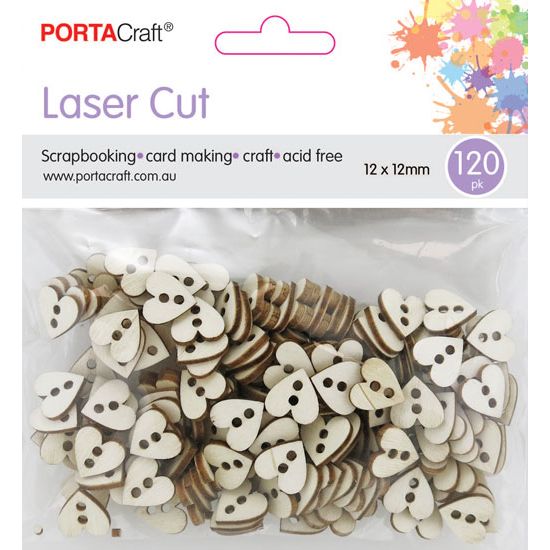 Buttons Hearts 12x12mm 120pk Wooden SKU 180273 - Dollars and Sense