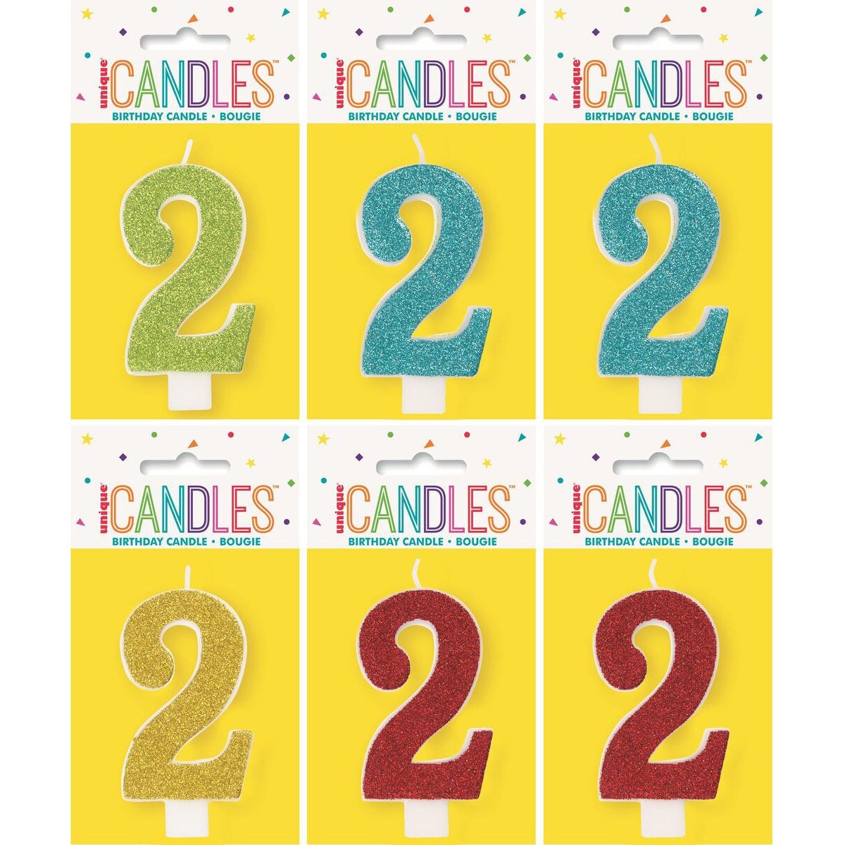 Birthday Candle Number 2 - Assorted Glitter - Dollars and Sense