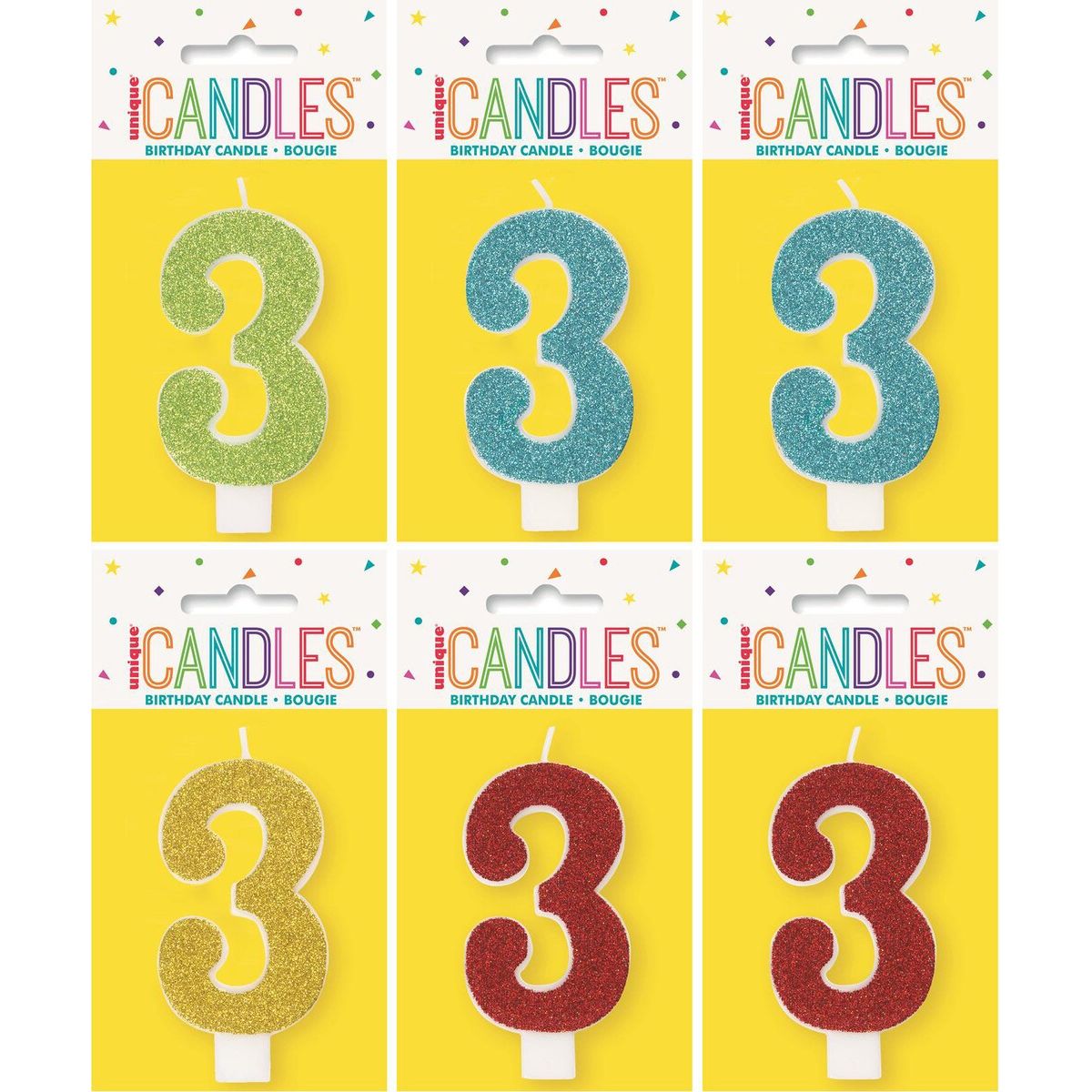 Birthday Candle Number 3 - Assorted Glitter - Dollars and Sense