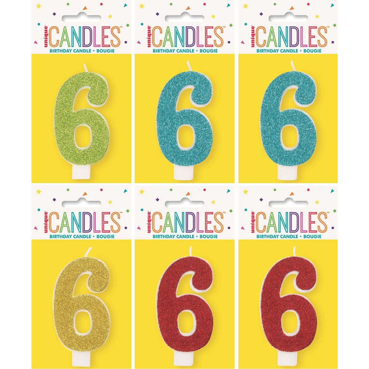 Birthday Candle Number 6 - Assorted Glitter - Dollars and Sense