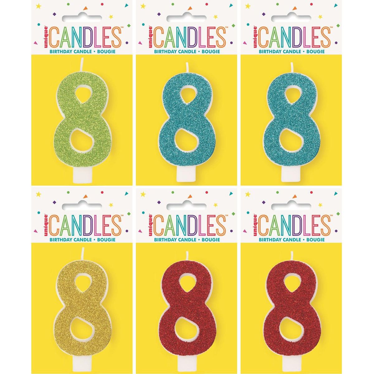 Birthday Candle Number 8 - Assorted Glitter - Dollars and Sense