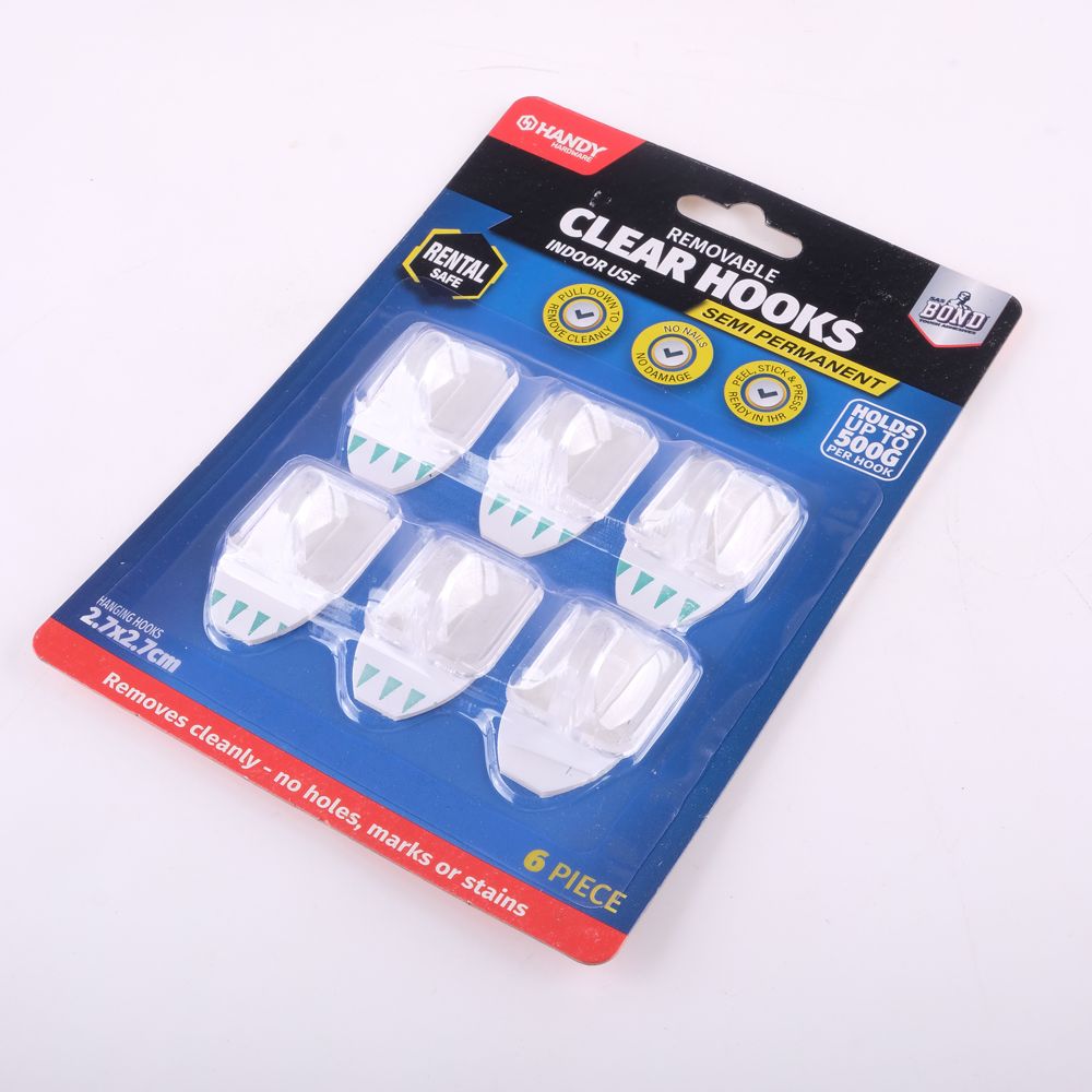 Removable Hooks Clear Plastic - Square - Dollars and Sense