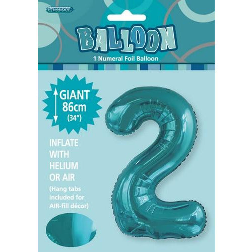 Number 2 Foil Balloon - Caribbean Teal - Dollars and Sense