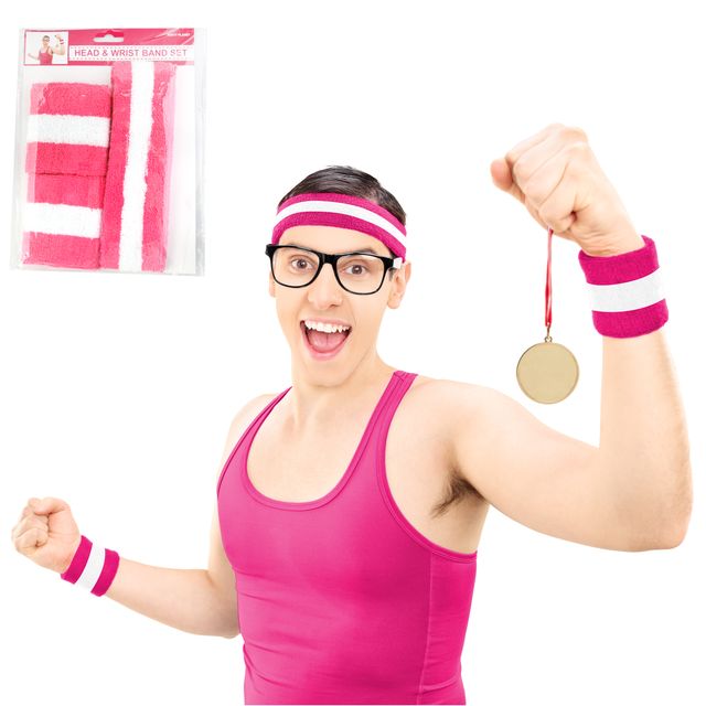 Headband & Wrist Band Set - Pink - Dollars and Sense