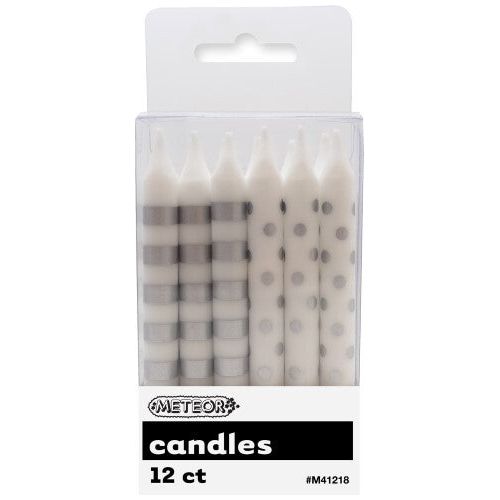 Dots & Stripes Birthday Candles - Silver - Dollars and Sense