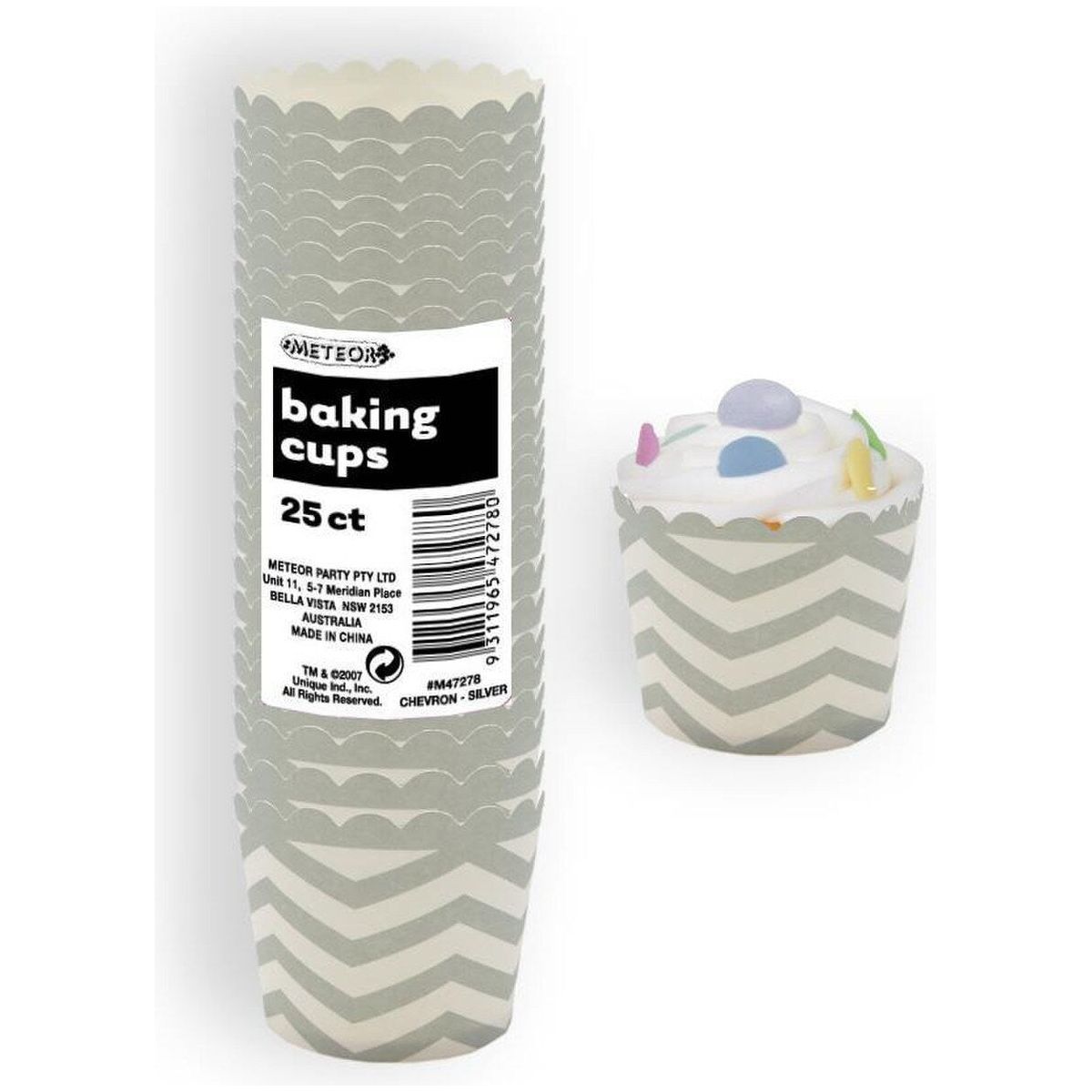 Chevron Paper Baking Cups - Silver - Dollars and Sense