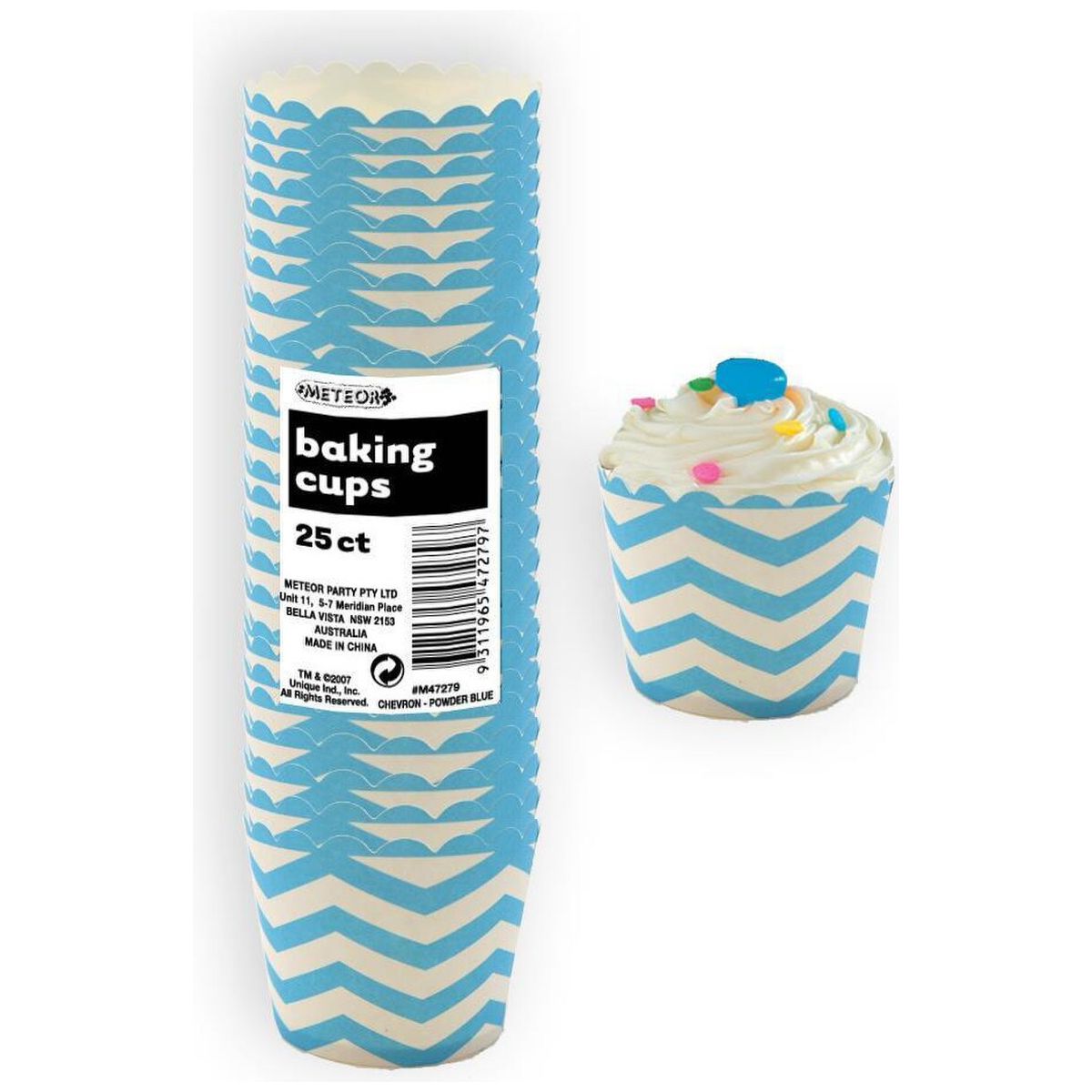 Chevron Paper Baking Cups - Powder Blue - Dollars and Sense