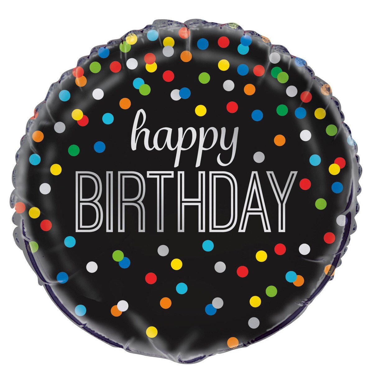 Happy Birthday Foil Balloon - Black Rainbow Dots - Dollars and Sense