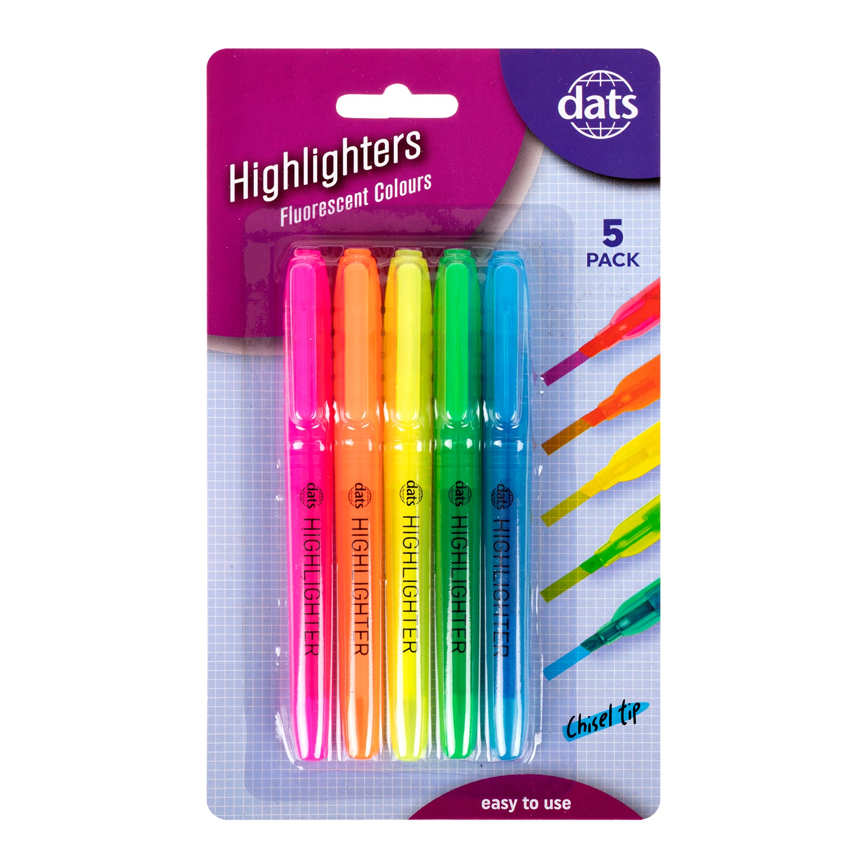 Highlighter Pens Chisel Tip - Assorted Fluro Colours - Dollars and Sense