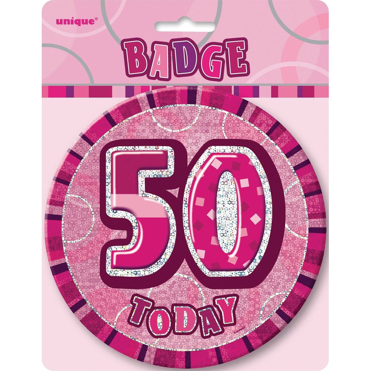 50th Birthday Jumbo Badge - Glitz Pink - Dollars and Sense