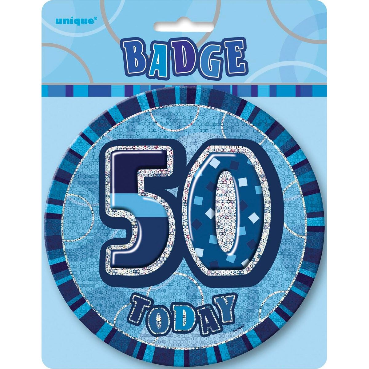 50th Birthday Jumbo Badge - Glitz Blue - Dollars and Sense