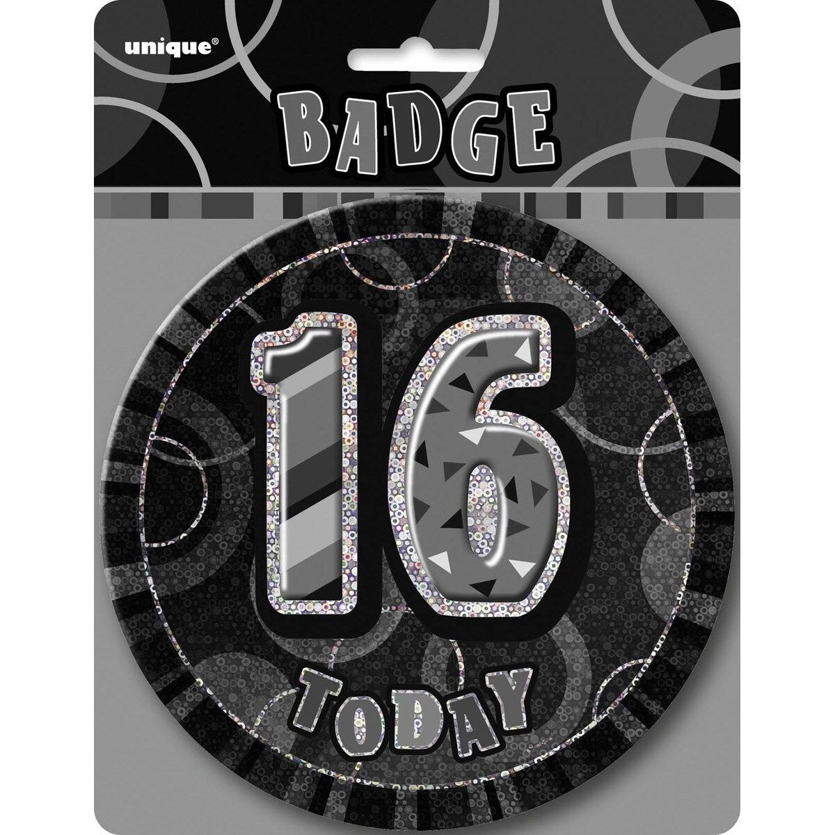 16th Birthday Jumbo Badge - Glitz Black - Dollars and Sense