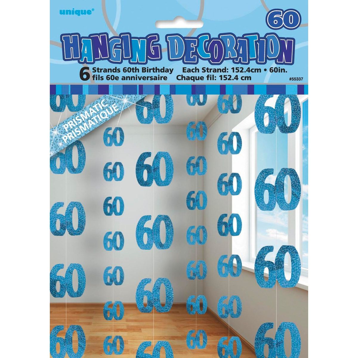 60th Hanging Decorations - Glitz Blue - Dollars and Sense