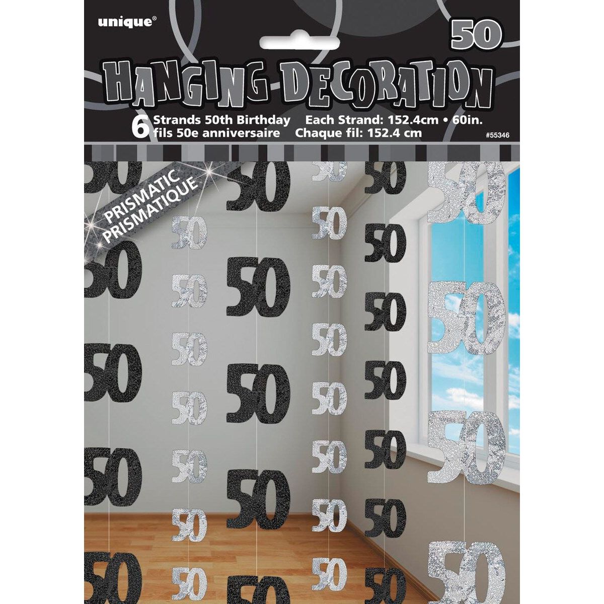 50th Hanging Decorations - Glitz Black - Dollars and Sense