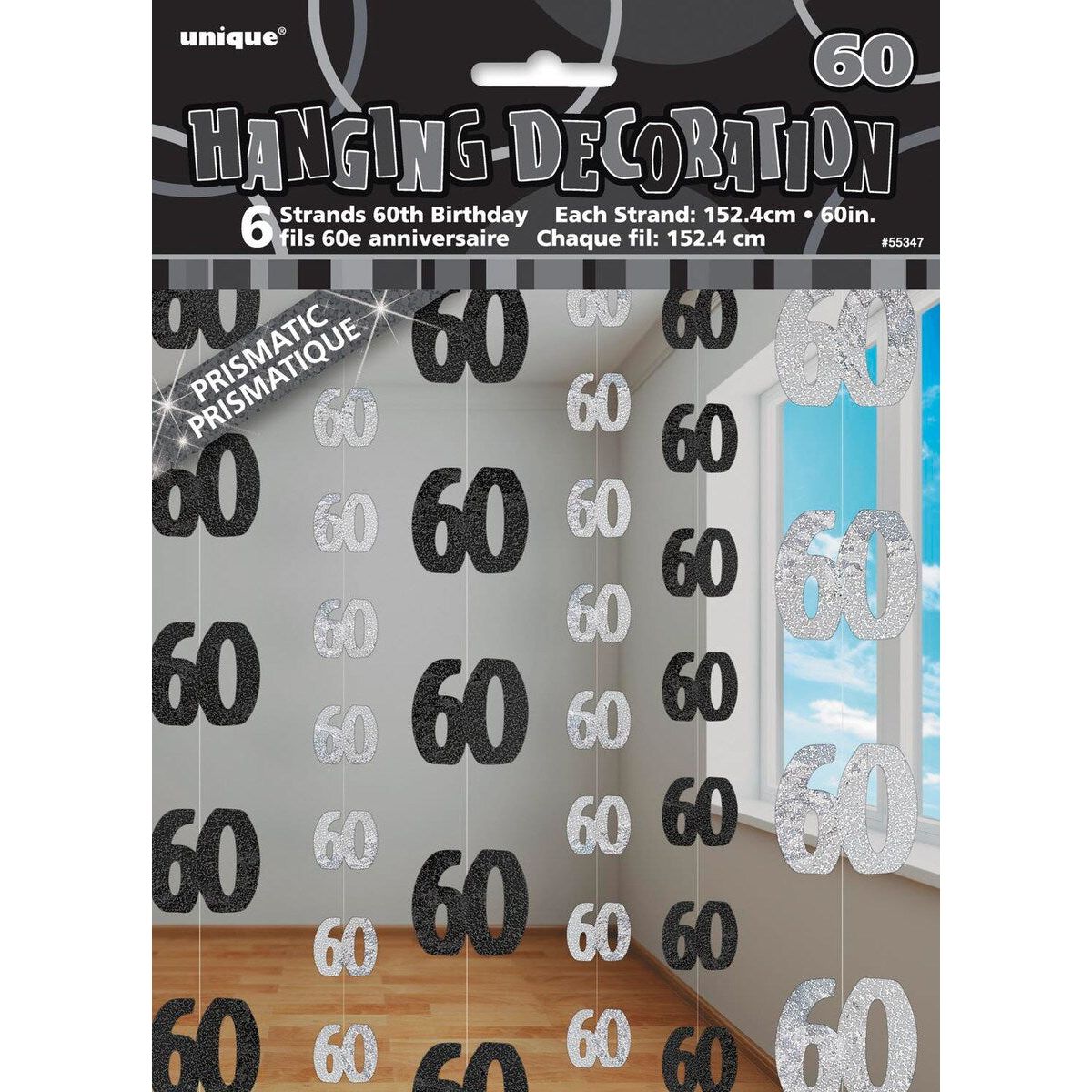 60th Hanging Decorations - Glitz Black - Dollars and Sense