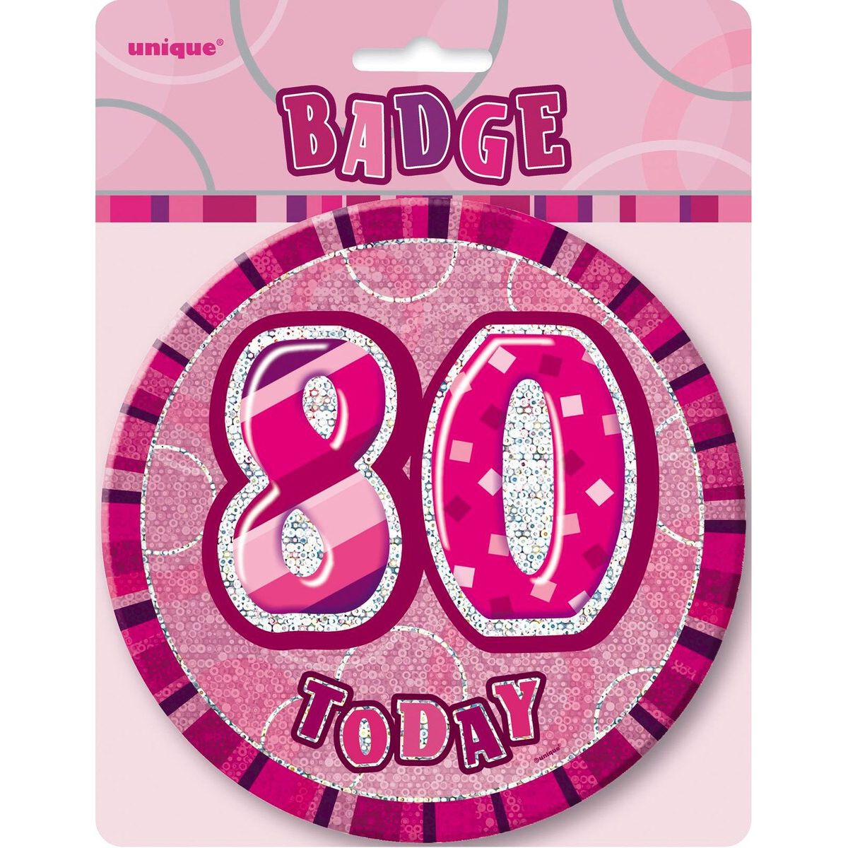 80th Birthday Jumbo Badge - Glitz Pink - Dollars and Sense