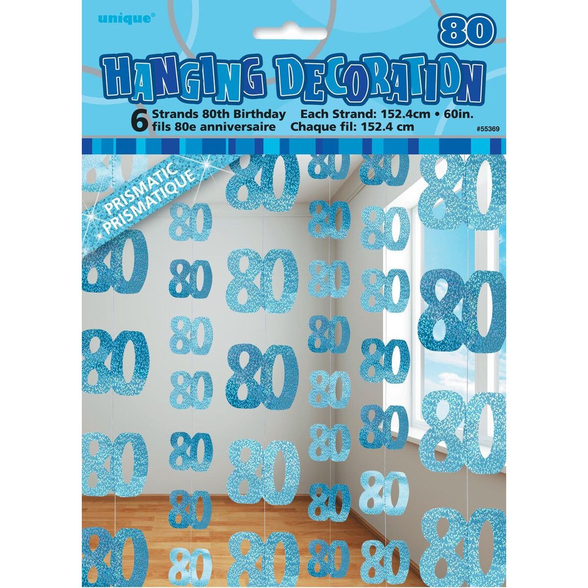 80th Hanging Decorations - Glitz Blue - Dollars and Sense