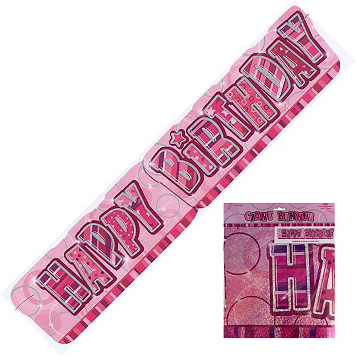 Giant Happy Birthday Banner - Glitz Pink - Dollars and Sense