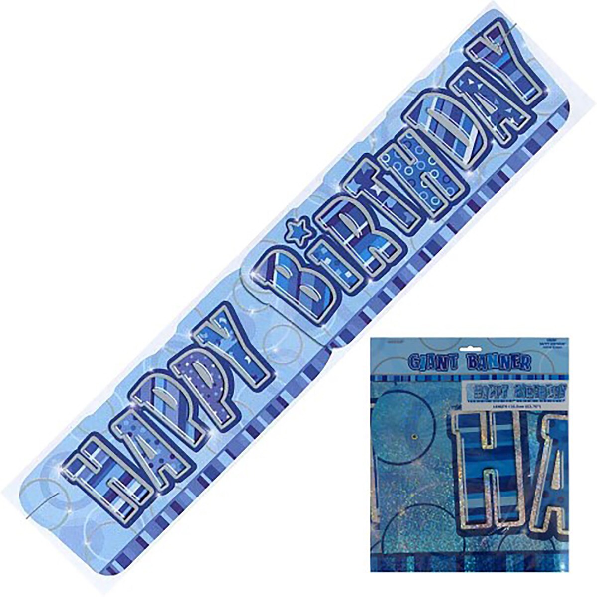 Giant Happy Birthday Banner - Glitz Blue - Dollars and Sense
