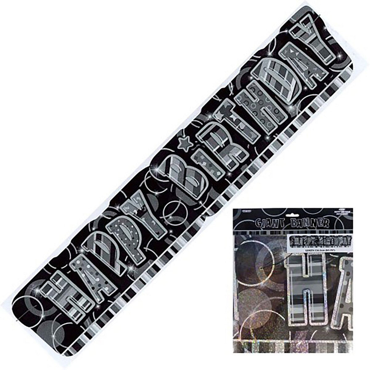 Giant Happy Birthday Banner - Glitz Black - Dollars and Sense